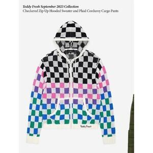 Teddy Fresh Checkered Zip Up Hooded Sweatshirt